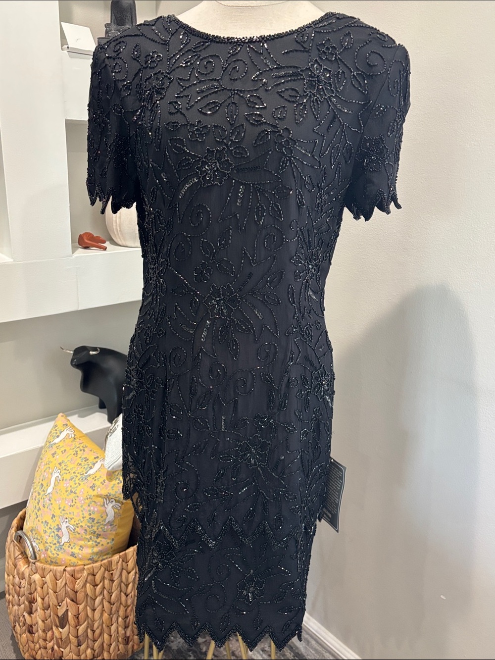 Stenay Black Beaded Floral Midi Dress